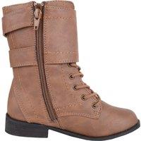 ABSOLUTE FOOTWEAR Girl's Childrens Slip On Lace Up Inside Zip Warm Boots, Double Buckle Design in Tan | Size: Infant 11