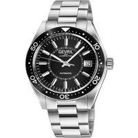 Gevril Men's Belmont 316L Stainless Steel Watch, Black Ceramic Bezel, Enamel Dial in Silver