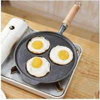 Living and Home Non-stick 3-hole Cast Iron Egg Frying Pan Round Bacon Burger Skillet Breakfast Cookware in Black