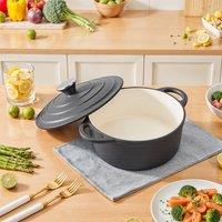 Living and Home 4L/2.7L Enameled Cast Iron Dutch Oven Pot with Lid in Black | Size: Medium