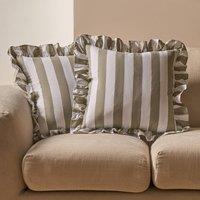 OHS 2 Pack Stripe Frill Cushion Cover in Green | Size: 45 cm x 45 cm
