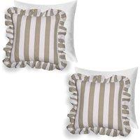 OHS 2 Pack Stripe Frill Filled Cushion Cover in Green | Size: 45 cm x 45 cm