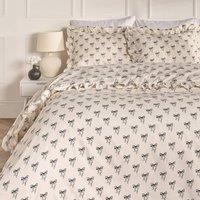 OHS Bow Print Frill Duvet Cover Set with Pillowcase Microfibre Bedding in Cream | Size: King