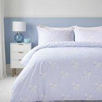 OHS Bows Stripe Reversible Duvet Cover Set Polycotton Bedding in Blue | Size: Single
