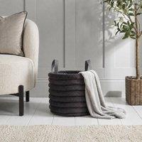 OHS Ribbed Faux Fur Storage Basket with Handles Compact Bucket Organiser in Charcoal