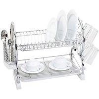 BARGAINS-GALORE 2 Tier Chrome Plate Dish Cutlery Cup Drainer Drip Tray Plates Cup Rack in Metallic Silver