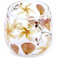 Serenityy Natural Floral Glass Candle Holder - Pink & Cream - 8x8 cm
