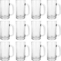 Argon Tableware 540ml Beer Mugs - Set of 12 - Heavy Duty Glass Pint Steins with Handle in Clear