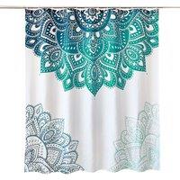Neel Blue Mandala Flower Bathroom Shower Curtain, Polyester Fabric Water Resistant in Green | Size: 180 cm width x 180 cm drop