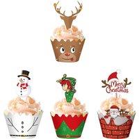 Neel Blue Christmas Cupcake Wrappers & Toppers Set, 4 Different Styles - 48pcs