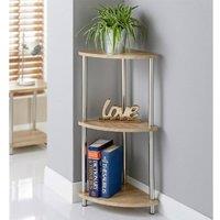 SPOT ON DEALZ 3 Tier Corner Oak Finish Shelving Unit with Stainless Steel Legs in Light Oak