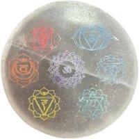 KDMD Medium Selenite Charging Plate with Chakra Design 10cm Home Decor in White