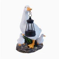 Quipulse Solar Duck Lantern with Two Ducklings Yard Light in White