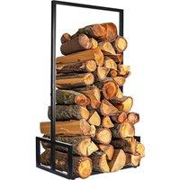 NESTLUNE Firewood Log Store Holder Storage Shelf Stand Steel 95x50x35cm in Black | Size: 100 cm x 15 cm