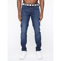 Crosshatch Barbeck Men's Slim-Fit Stretch Denim Jeans with Branded Belt in Dark Blue | Size: 32R