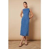 Oasis Women's Sleeveless Denim Maxi Dress With Seam Detail in Mid Wash | Size: 10