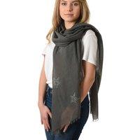 Sarta Women's Silver Glitter Star Lightweight Scarf in Dark Grey