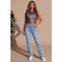 Femme Luxe Women's Snake Print Crop Top in Chocolate | Size: 10
