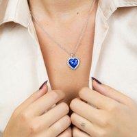 The Colourful Aura Women's Titanic Blue Heart Zircon Diamond Pendant Necklace