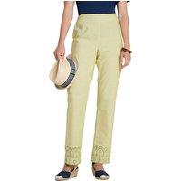 Amber Women's Cutwork Hem Cotton Trousers with Elasticated Back Waist Lightweight in Lime | Size: 16S