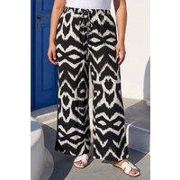 Roman Women's Curve Abstract Print Wide Leg Trouser in Black | Size: 16