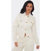 EGO Women's Long Sleeve Button Split Front Denim Jacket in White | Size: 6