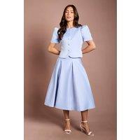 Coast Women's Satin Pleat Front Midi Full Skirt in Cornflower Blue | Size: 16