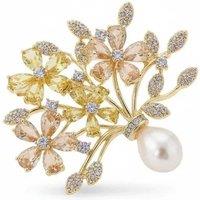 Angel Barocco Women's Vintage Floral Zircon & Pearl Brooch