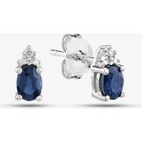 T.H.Baker Women's 9ct White Gold Oval Sapphire & Diamond Stud Earrings VE04846 9KW/SAPH in Blue