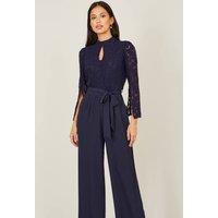 Yumi Women's Navy Lace Applique Jumpsuit | Size: 10
