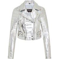 Infinity Leather Women's Brando Cropped Leather Jacket - Longtown in Silver | Size: 22
