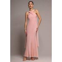 Goddiva Women's Cross Front Scarf Back Chiffon Mermaid Maxi Dress in Light Pink | Size: 8