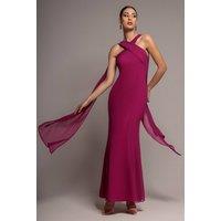 Goddiva Women's Cross Front Scarf Back Chiffon Mermaid Maxi Dress in Magenta | Size: 16