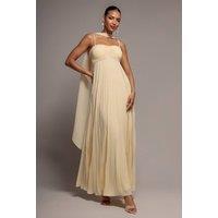 Goddiva Women's Sleeveless Pleated Chiffon Multiway Scarf Maxi Dress in Yellow | Size: 14