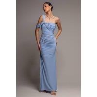 Goddiva Women's One Shoulder Asymmetric Twist Maxi Dress in Blue | Size: 14