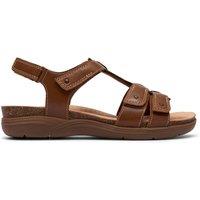 Clarks Women's April Cove Dark Tan Leather Flat Sandals in Brown | Size: 5-Standard Fit