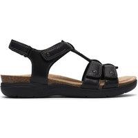 Clarks Women's April Cove Black Leather Flat Sandals | Size: 6.5-Standard Fit