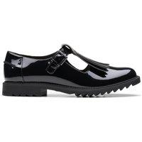 Clarks Women's Griffin Mia 2 Black Patent T Bar Shoes | Size: 7-Standard Fit