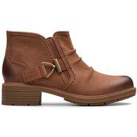 Clarks Women's Hearth Clara Tan Nubuck Ankle Boots in Brown | Size: 5.5-Standard Fit