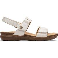 Clarks Women's April Clover Off-White Combination Flat Sandals in White | Size: 4-Wide Fit