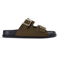 Clarks Women's Zarlea Buckle Olive Suede Flat Sandals in Green | Size: 5-Standard Fit