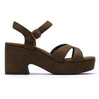 Clarks Women's Nerisa Twist Dark Olive Heeled Sandals, Wedge Sandals in Green | Size: 5-Standard Fit