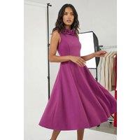 Roman Women's Chiffon Flower Trim Premium Stretch Dress in Magenta | Size: 14