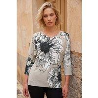Roman Women's Mono Embellished Floral V-Neck Jumper in Light Grey | Size: 10