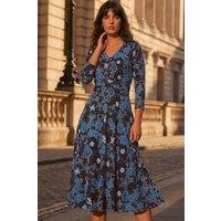 Roman Women's Floral Puff Print Cross Dress in Chocolate | Size: 12