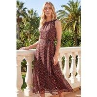 Roman Women's Shimmer Chiffon Pleated Midi Dress in Chocolate | Size: 20