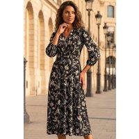 Roman Women's Floral Print Midi Dress in Black | Size: 10