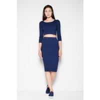 Love Lace Women's Cotton Long Sleeve Crop Top Pencil Skirt in Navy | Size: Large/XL