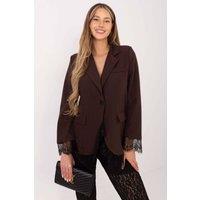 Love Lace Women's Classic Lace Trim Blazer with Single Button in Brown