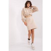 Love Lace Women's Hooded Short Sweatshirt & Skirt Set in Beige